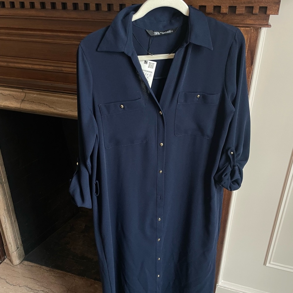 Zara Buttoned Navy Blue Women's Maxi Dress Medium